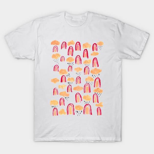 sweet rainbow, clouds and rain pattern T-Shirt by mariacaballer